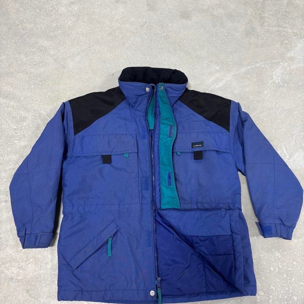Vintage L.L.Bean Kids Blue & Black Puffer Jacket Size M 10-12